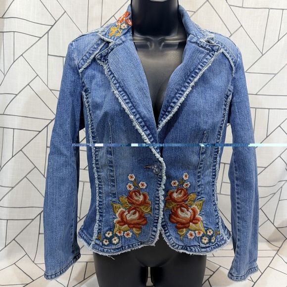 KIKIT Jackets & Blazers - Vintage Kikit Jeans Denim Jacket with Embroidered Rose's Women's Size‎ Small